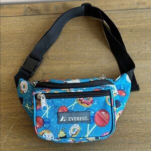 Everest Blue Waist Fanny Pack with Donut Print. New With No Tag. 3 Zipper Design